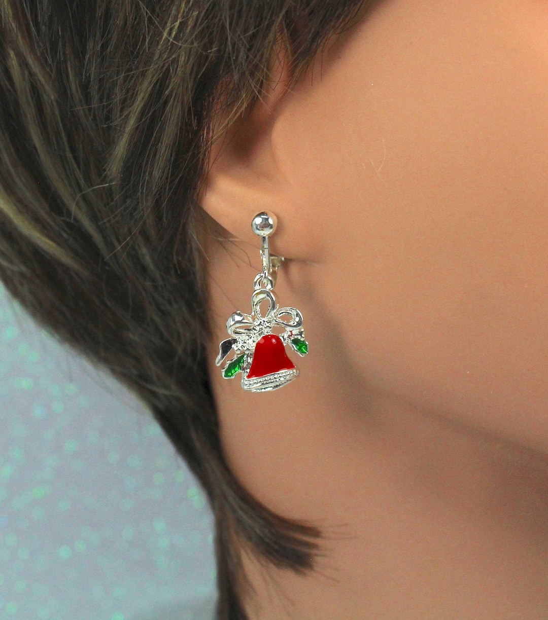 Clip on Christmas Earrings, Tree Clip on Earrings, Womens Clip on