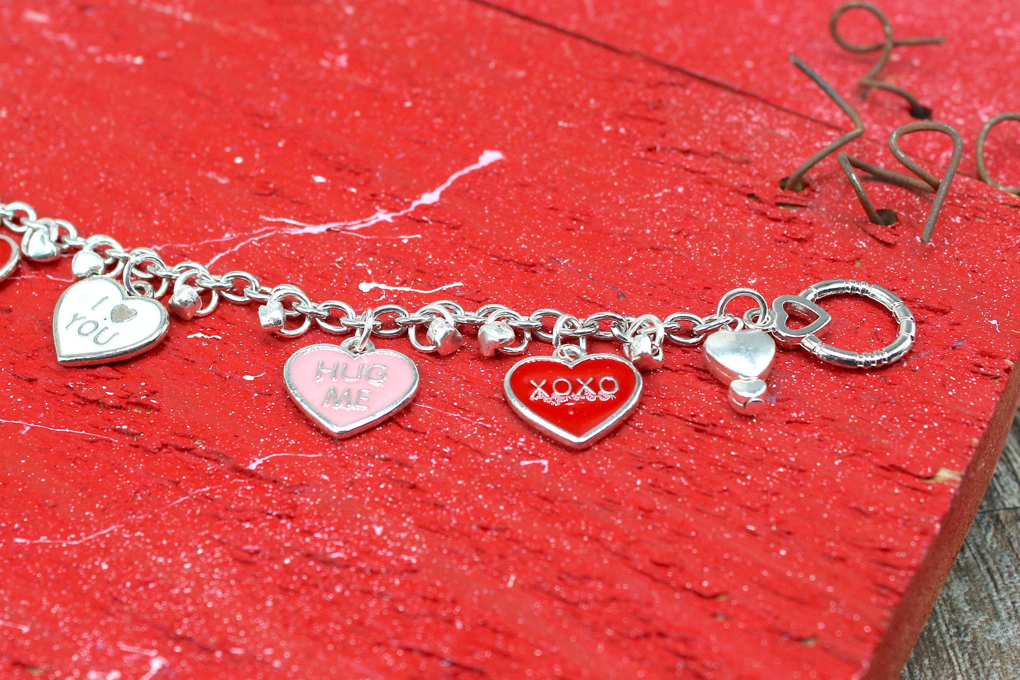 Conversation Hearts Charm Bracelet Heart Bracelet Valentines Etsy