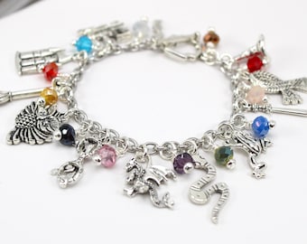 Wizard Charm Bracelet, Potter Style Charm Bracelet, Wizard School Charm Bracelet, Magician Charm Bracelet, Wizard Bracelet