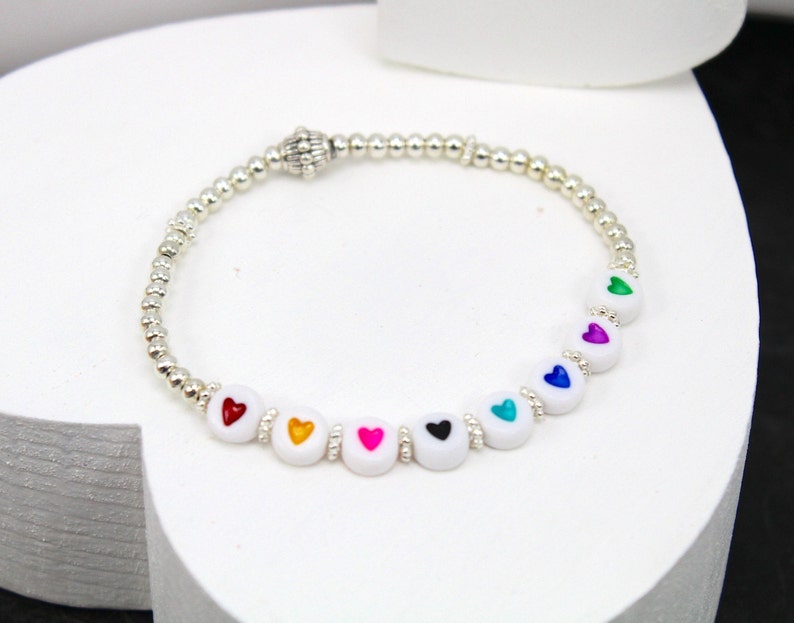 Beaded Heart Bracelet Teen Heart Bracelet Stretch Heart Bracelet Heart Bead Bracelet Valentines Day Bracelet Beaded Valentines Bracelet