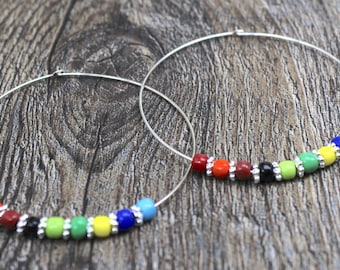 Southwestern Earrings, Beaded Rainbow Hoop Earrings, Boho Hoop Earrings, Beaded Hoop Earrings, Cowboy Earrings, Womens Hoop Earrings, Hoops