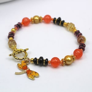 Dragonfly Beaded Bracelet, Bug Beaded Bracelet, Dragonfly Charm Bracelet, Dragonfly Bracelet, Womens Bracelet, Garden Charm Bracelet