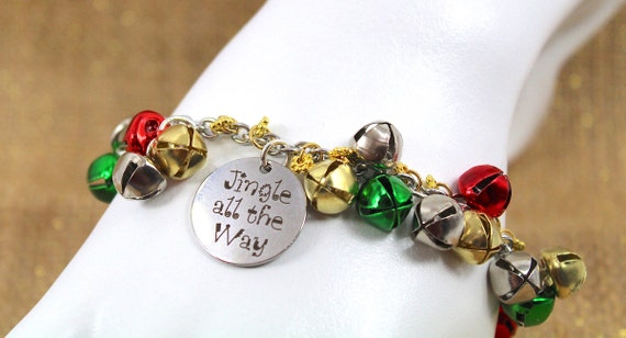 Festive Jingle Bell Bracelet Red Green Silver Bells Christmas Jewelry