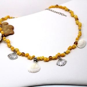 Sea Shell Necklace, Littorina Snail Shells Necklace, Shell Charm Necklace, Beaded SHells Necklace, Women's Necklace, Snail Shell Jewelry