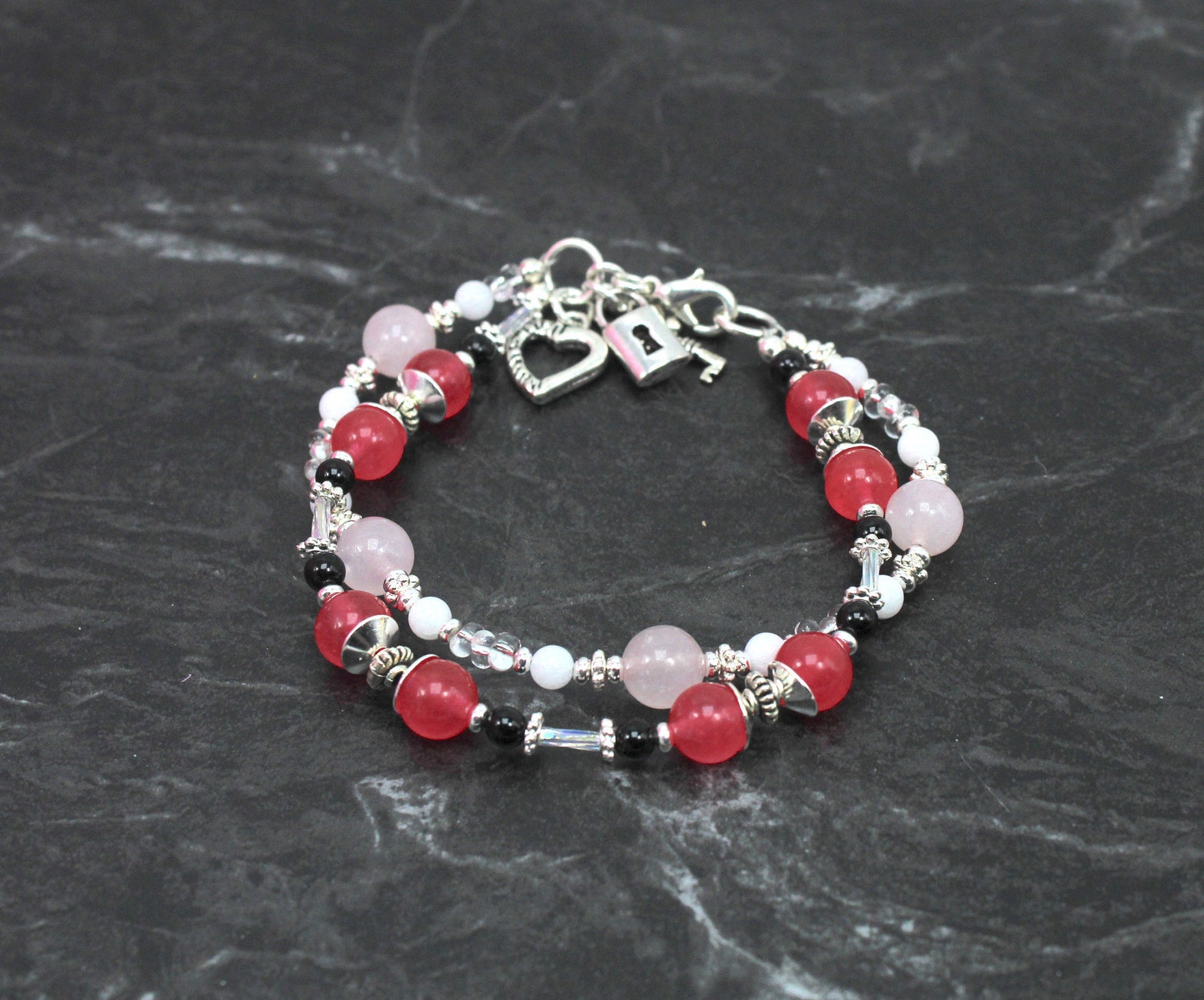 Valentine's Day Bracelet Hearts Charm Bracelet Beaded - Etsy