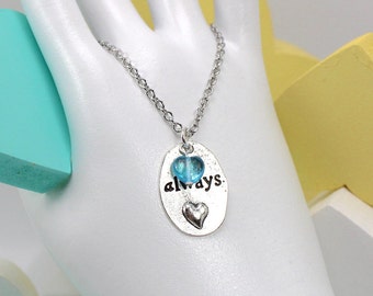 Always Charm Necklace, Valentines Necklace, Glass Heart Necklace, Always Charm Necklace, Silver Heart Necklace, Silver Heart Necklace