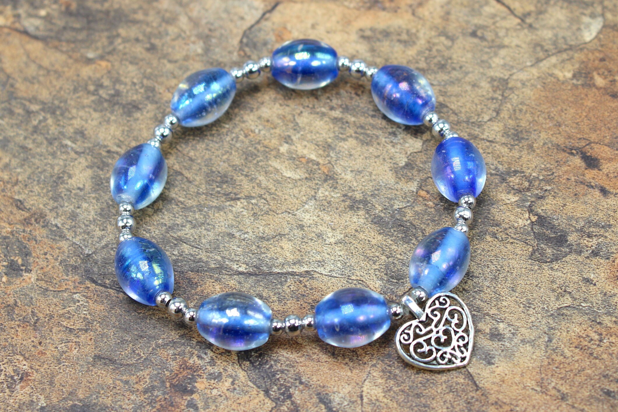 Heart Bracelet Beaded Heart Bracelet Heart Charm Beaded Etsy