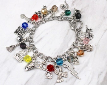 Harry Style Potter Charm Bracelet, Potter Style Charm Bracelet, Wizard School Charm Bracelet, Magician Charm Bracelet, Wizard Bracelet