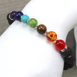 Chakra Beaded Bracelet, Chakra Stone Bracelet, Lava Stone Bracelet, Beaded Stretch Bracelet, Stacking Bracelet, Stone Beaded Bracelet