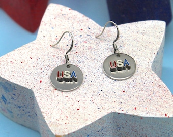 USA Dangle Earrings, July 4th Dangle Earrings, Patriotic Earrings, America Dangle Earrings, USA Earrings, 4th of July Earrings, USA Jewelry