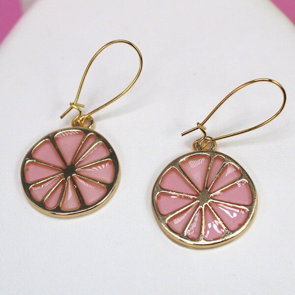 Pink Grapefruit Dangle Earrings, Fruit Dangle Earrings, Citrus Dangle Earrings, Womens Dangle Earrings, Pink Grapefruit Earrings,