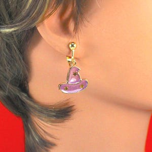 Witches Hat Clip-on Earrings, Halloween Earrings, Halloween Earrings, Witch Dangle Earrings, Halloween Clip-on Earring, Witch Earrings