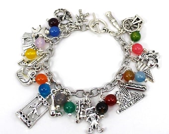 Carnival Charm Bracelet: Agate Beads, Circus & Ferris Wheel Charms