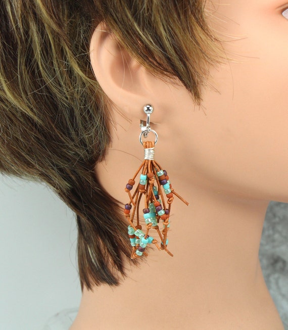 Clip on leather earrings deals