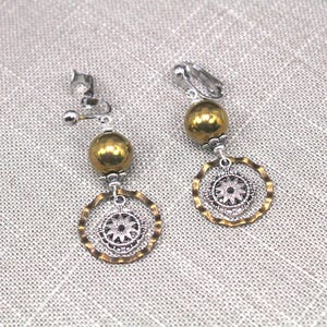 Clip On Brass Earrings, Clip On Boho Earrings, Clip On Bronze Earrings, Boho Earrings, Brass Beaded Earrings, Womens Clip On Earrings