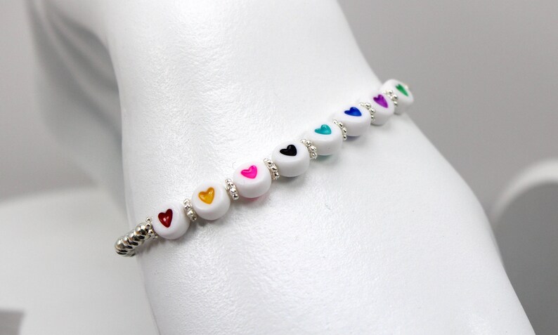 Beaded Heart Bracelet Teen Heart Bracelet Stretch Heart Bracelet Heart Bead Bracelet Valentines Day Bracelet Beaded Valentines Bracelet