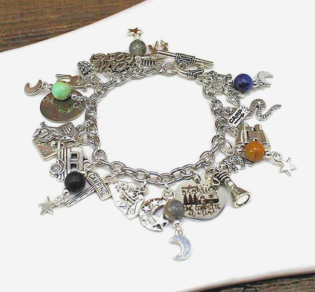 Camping Charm Bracelet, Camping Bracelet, Outdoors Charm Bracelet ...