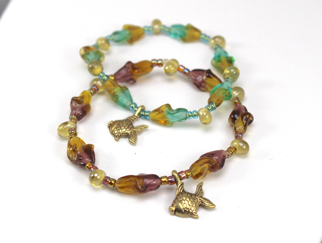 Beaded Fish Bracelet, Girls Beaded Bracelet, Womens Beaded Bracelet