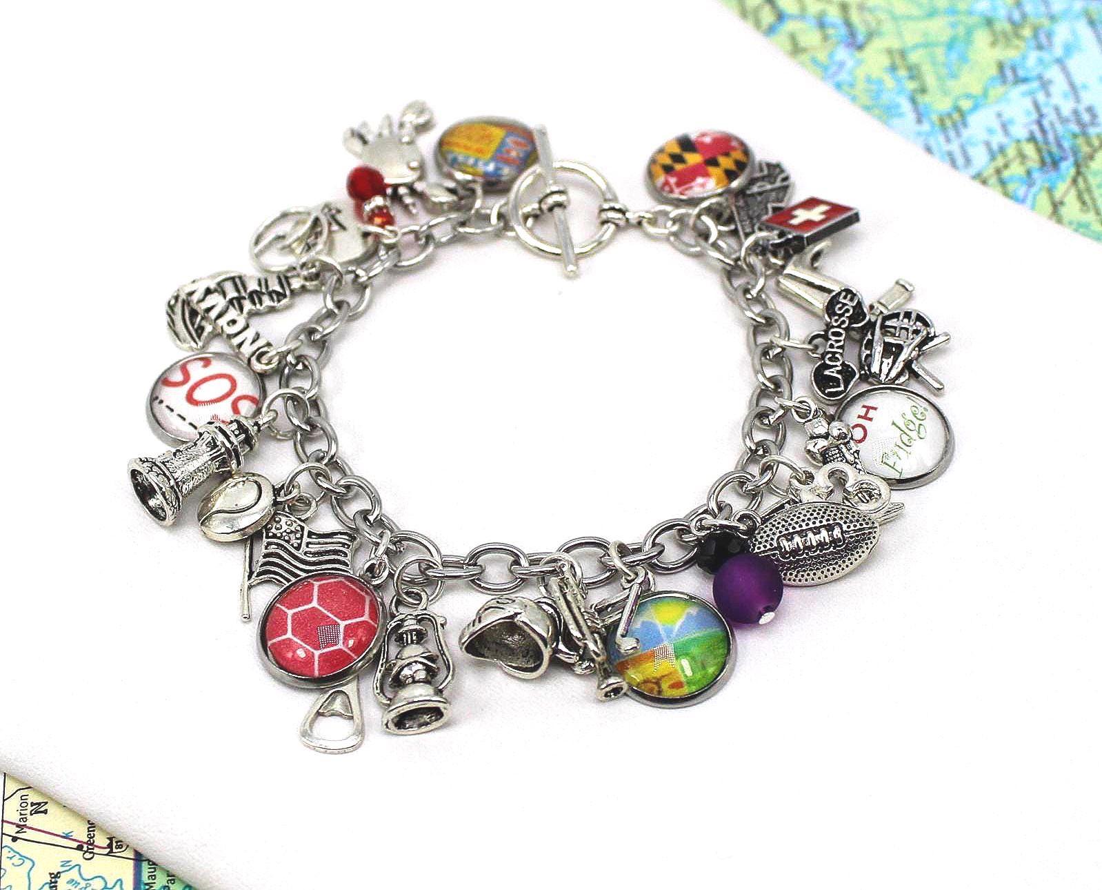 Maryland Charm Bracelet: Unique State Symbols, Silver-Plated Toggle