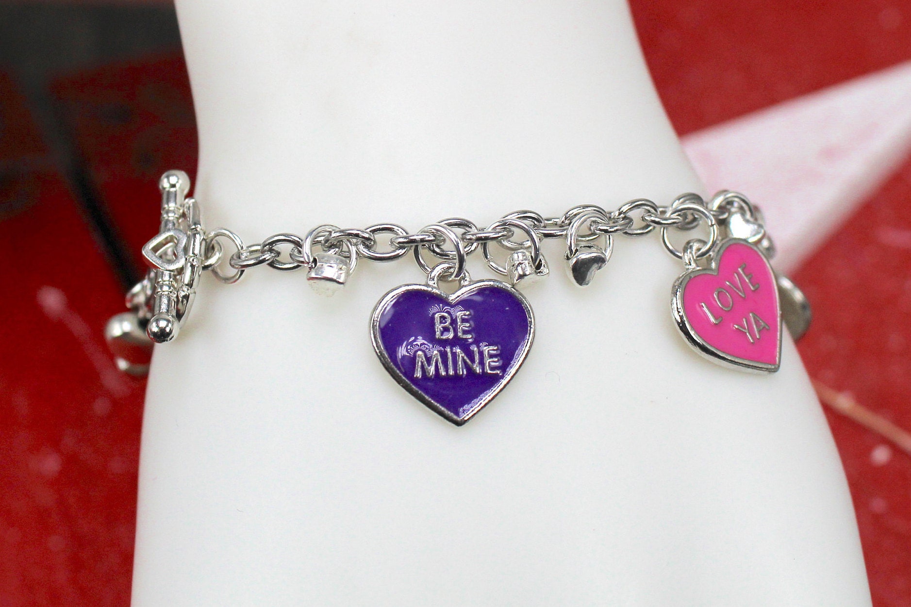 Conversation Hearts Charm Bracelet Heart Bracelet Valentines Etsy