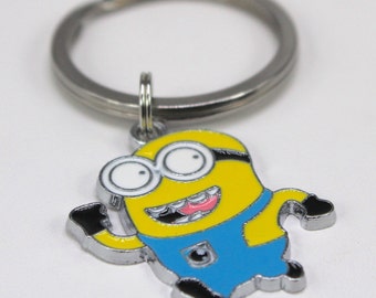 Minion Style Keychain, Teens Keychain, Yellow Keychain, Enameled Keychain, Cartoon Keychain, Spring Keychain, Stainless Steel Keychain