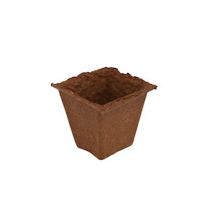 May include: A brown, biodegradable, square-shaped plant pot made from recycled materials.