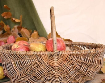 大型フランス製ヴィンテージ籐製フォージングバスケット、フラワート