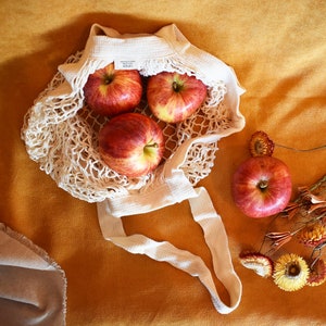 Nutley's Long Handled Organic Cotton String Shopping Bags Zero Waste Living Mesh Grocery Net Bag Farmers Market Biodegradable Storage image 2