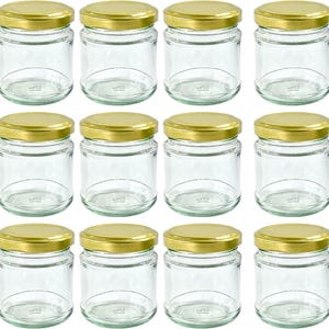 Nutley&#39;s 100ml Round Gold Jam Jars, Pack of 12 - Glass Jars Preserving Jam Chutney Spreads Gift Ideas Candle Jars