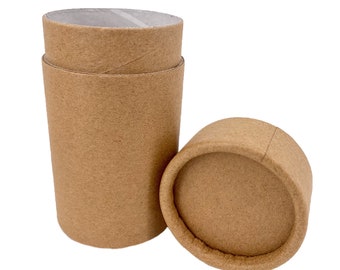 May include: A brown cardboard tube with a lid. The tube is made of recycled paper and is perfect for storing small items.