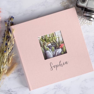 Personalised High Quality Linen Slip-in Photo Album with cover aperture. 23x22cms. Holds 200 4x6inch / 10x15cm Photos. 4 colour choices. image 1