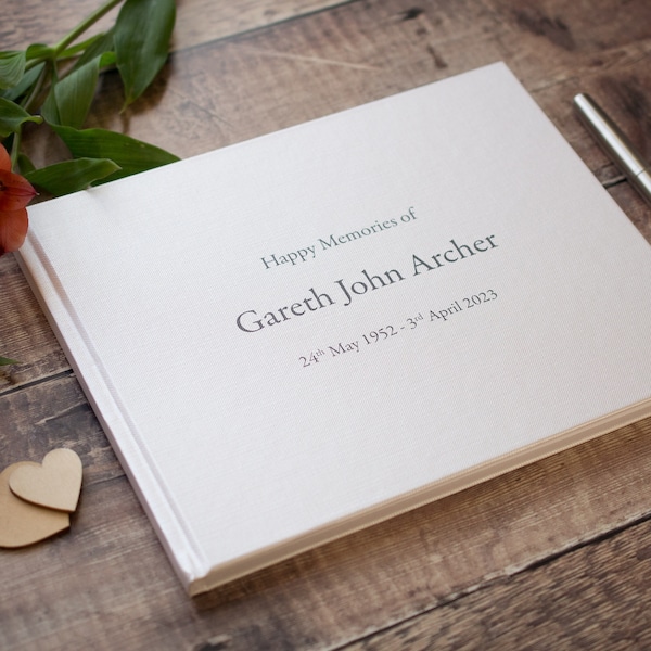 Personalised Book of Condolence. Book of Remembrance. Happy Memories Book. In Loving Memory Book. Simple Text Design.