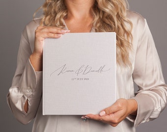 Large Personalised Wedding Guest Book. Elegant Modern Handwritten Text Design. 88 pages / 176 sides. 2 colour options.