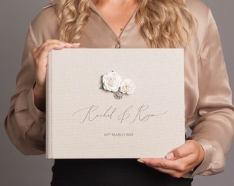 Livre d'or photo personnalisé de haute qualité avec spirale cachée. 25 ou 35 pages. Rose et bijou décorés à la main.