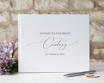 Personalised High Quality 'Letters to the Bride' Guest Book.  Elegant handwritten text design. 50 plain white pages / 100 sides. 13 colours.