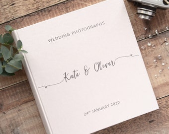 Wedding Photograph Album. Extra-Large Traditional Book Bound Photo Album. Modern Handwritten Text Design. 50 pages / 100 sides.