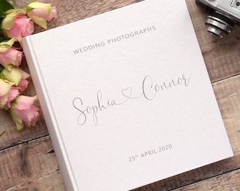 Wedding Photograph Album. Large Traditional Book Bound Photo Album. Modern Handwritten Text Design. 50 pages / 100 sides. 8 album colours.