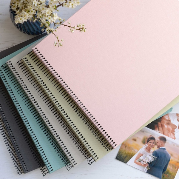 Large High Quality Linen Cover Spiral Bound Photograph Album / Scrapbook. 35x30cms with 20 pages / 40 sides. Available in 5 colours.