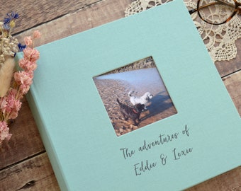 Personalised Pet Album. High Quality Linen Slip-in Album with cover aperture. 23x22cms. Holds 200 4x6" / 10x15cm Photos. 4 colour choices.