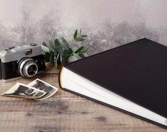 Black Photograph Album. Large Traditional Book Bound Plain Black Photo Album. DIY Photograph Album. 50 pages / 100 sides.