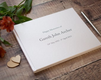 Personalised Book of Condolence. Book of Remembrance. Happy Memories Book. In Loving Memory Book. Simple Text Design.