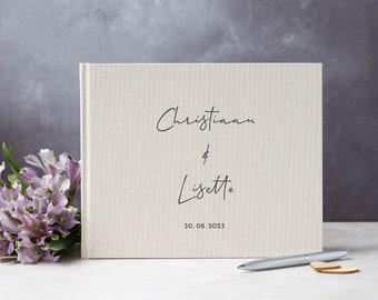 Personalised High Quality Wedding Guest Book. Modern Handwritten Design. 50 plain white pages / 100 sides. 13 book colour choices.