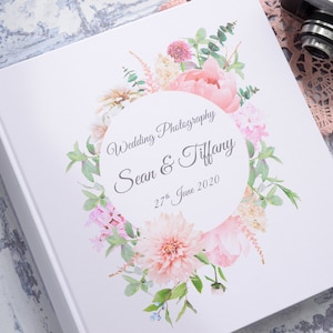 Personalised Photograph Album. Luxury Vintage Floral Frame Wedding / Family Photo Album.  50 pages / 100 sides. Choice of album colour.