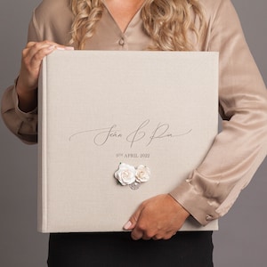 Hand Decorated Personalised Photograph Album. Extra Large Traditional Book Bound Wedding Photo Album. Rose & Jewel Design.