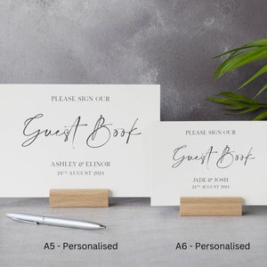 Personalised High Quality Wedding Guest Book Simple Modern Handwritten Design. 13 book colours. Option to add a personalised guest book sign image 10