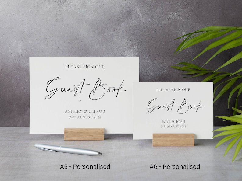 Personalised High Quality Wedding Guest Book Simple Modern Handwritten Design. 13 book colours. Option to add a personalised guest book sign image 10