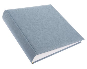 Large Blue Linen Traditional Bookbound Photo Album with opaque glassine interleaves. 30x31cms 50 pages/100 sides. Wedding Family Photo Album