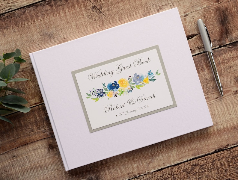 Wedding Gift Keepsake. Personalised Wedding Guest Book Floral Print Wedding Guest Signing Book