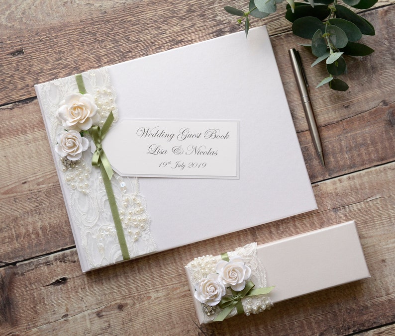 Wedding Guest Book and Pen Set Luxury Pearl Beaded Lace Etsy