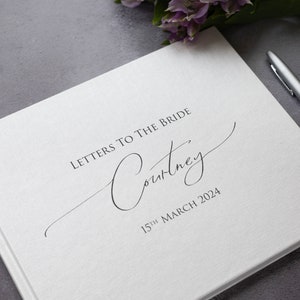 Personalised High Quality 'Letters to the Bride' Guest Book. Elegant handwritten text design. 50 plain white pages / 100 sides. 13 colours. image 7